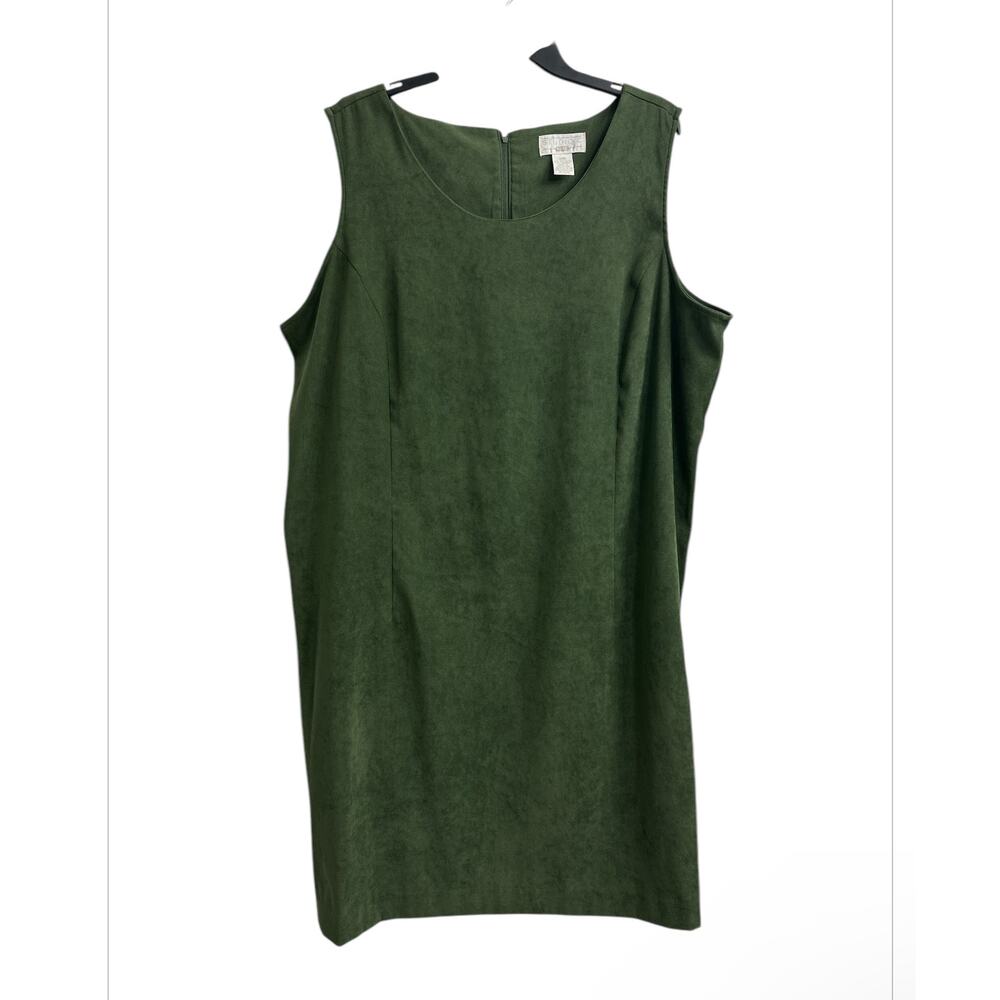 Vintage STUDIO C PLUS Green Velvet Sleeveless Shift Dress Women's Plus Size 22W